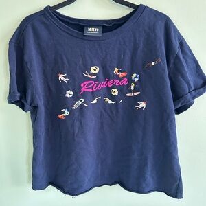 Anthropologie Maeve Embroidered Navy Tee